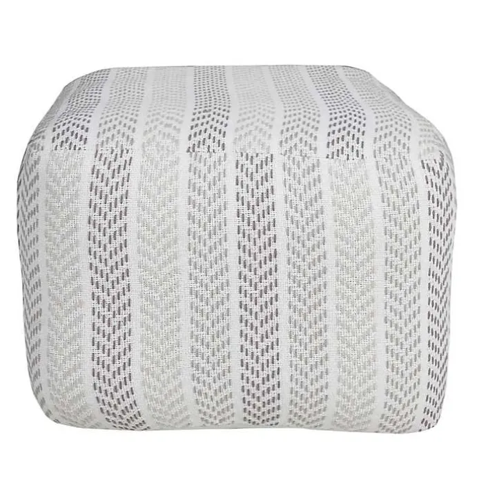 Gray and White Chevron Cotton Pouf