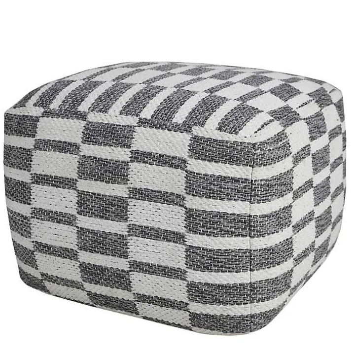 Gray and White Geometric Grid Pouf