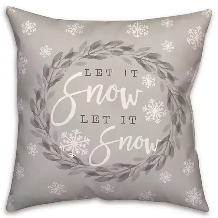Gray and White Let it Snow Wreath Pillow