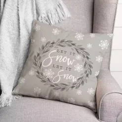 Gray and White Let it Snow Wreath Pillow