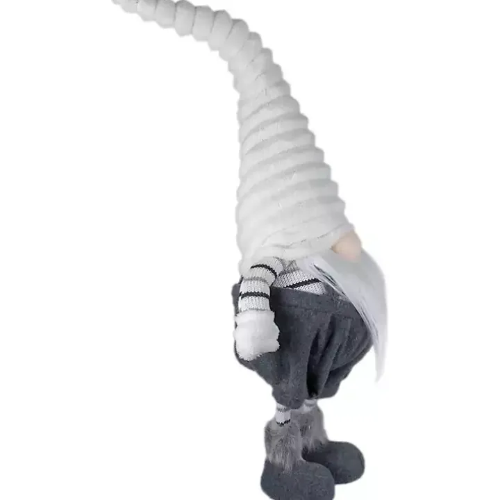Gray and White Ribbed Standing Gnome