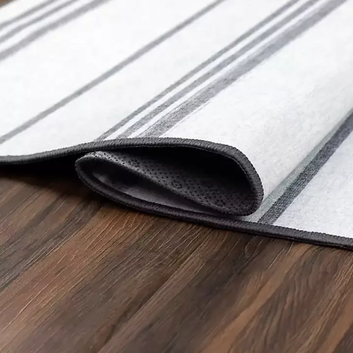 Gray and White Stripe Washable Runner, 2x7