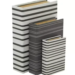 Gray and White Striped Book Boxes, Set of 3