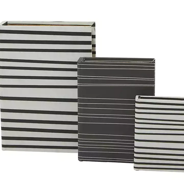 Gray and White Striped Book Boxes, Set of 3