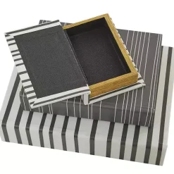 Gray and White Striped Book Boxes, Set of 3