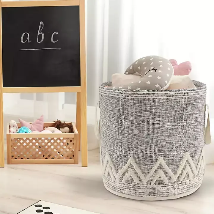 Gray and White Tuft Peaks Storage Basket