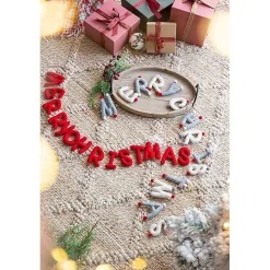 Gray and White Wool Merry Christmas Banner