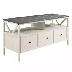 Gray and Whitewashed Wood 3-Drawer Media Cabinet