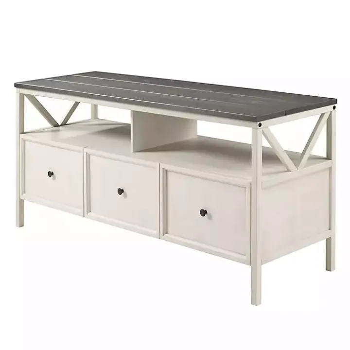 Gray and Whitewashed Wood 3-Drawer Media Cabinet