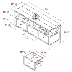 Gray and Whitewashed Wood 3-Drawer Media Cabinet