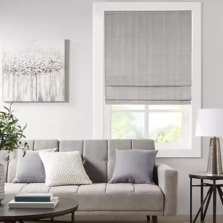 Gray Basketweave Cordless Roman Shade, 27 in.