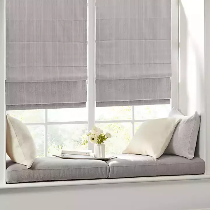Gray Basketweave Cordless Roman Shade, 27 in.