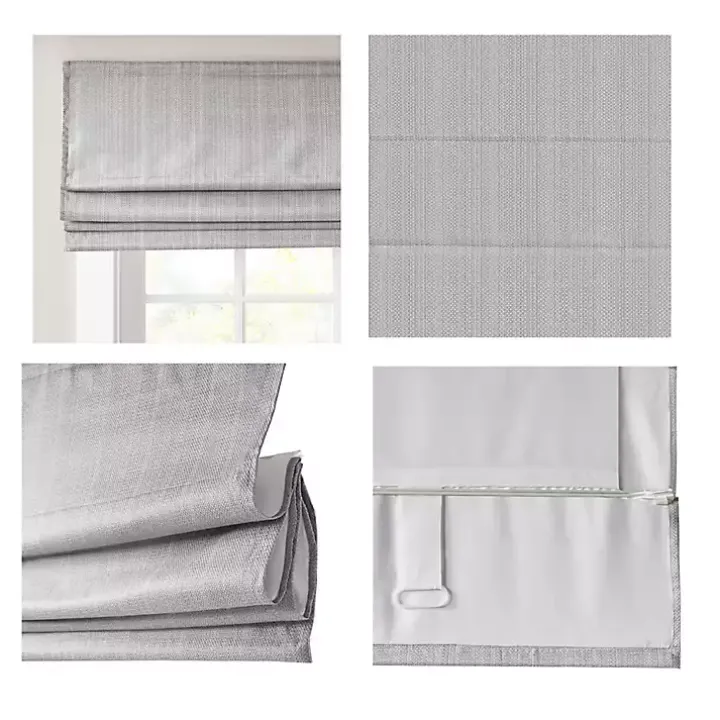 Gray Basketweave Cordless Roman Shade, 35 in.
