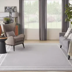 Gray Bordered Indoor/Outdoor Area Rug, 8x10