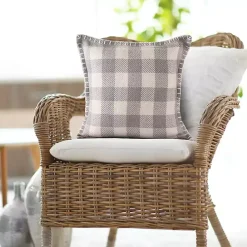 Gray Buffalo Check Stitched Outdoor Throw Pillow