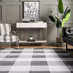 Gray Buffalo Plaid Washable Area Rug, 4x6
