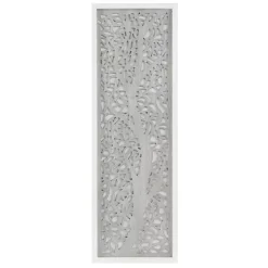 Gray Carved Wood Laurel Branches Panel Wall Plaque