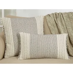 Gray Chevron Long Stitch Square Throw Pillow