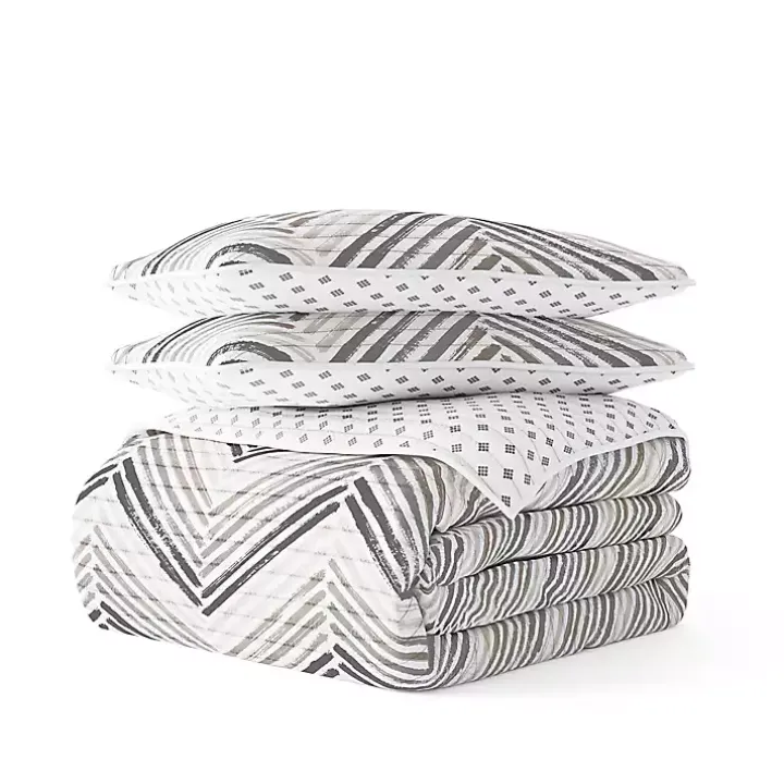 Gray Chevron Reversible 2-pc. Twin Quilt Set