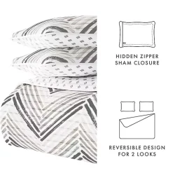Gray Chevron Reversible 3-pc. Queen Quilt Set