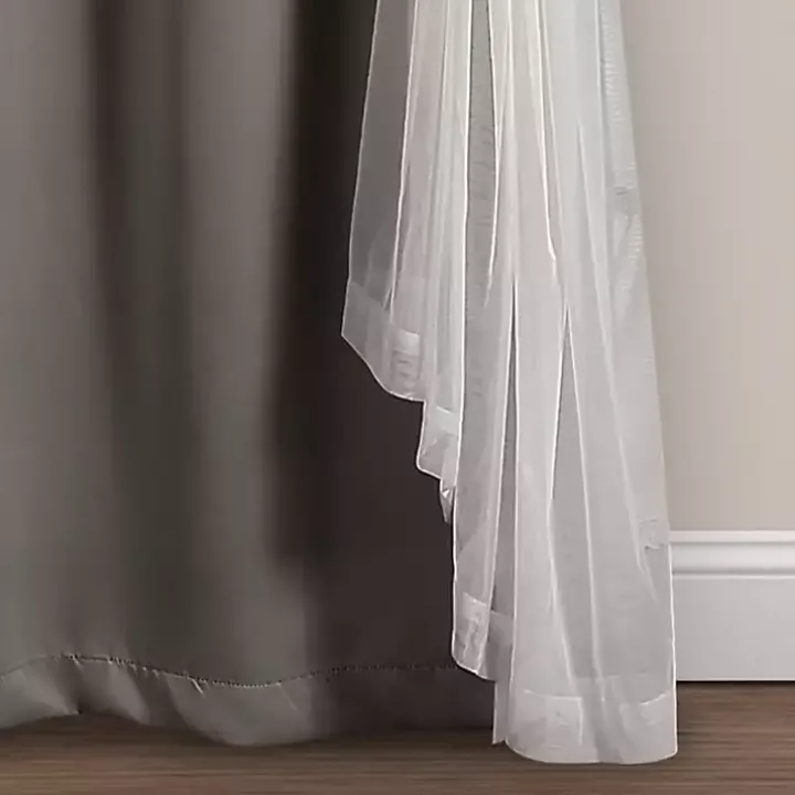 Gray Curtain Panel Set with Overlay, 95 in.