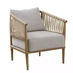 Gray Curved Wood and Jute Rope Accent Chair