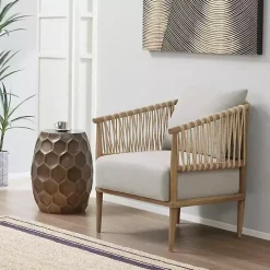 Gray Curved Wood and Jute Rope Accent Chair