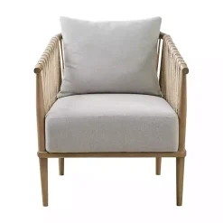 Gray Curved Wood and Jute Rope Accent Chair