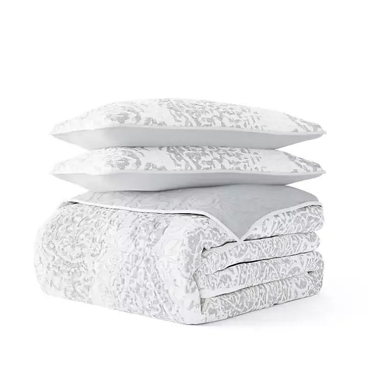 Gray Damask Reversible 2-pc. Twin Quilt Set