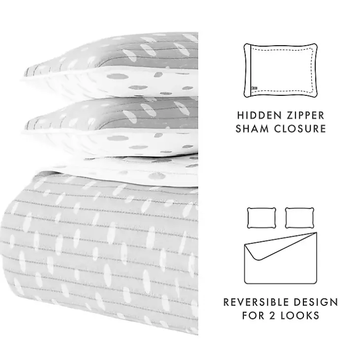 Gray Dotted Reversible 3-pc. Queen Quilt Set