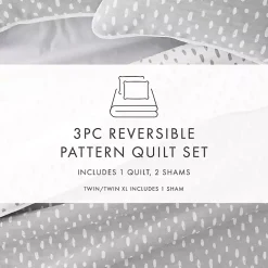 Gray Dotted Reversible 3-pc. Queen Quilt Set