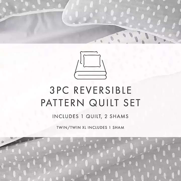 Gray Dotted Reversible 3-pc. Queen Quilt Set