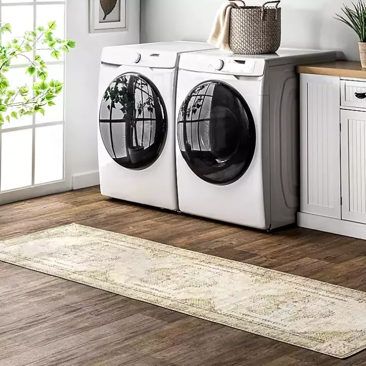 Gray Faded Medallion Washable Runner