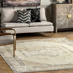 Gray Faded Medallion Washable Area Rug, 4x6
