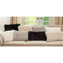 Gray Faux Fur Lumbar Pillow