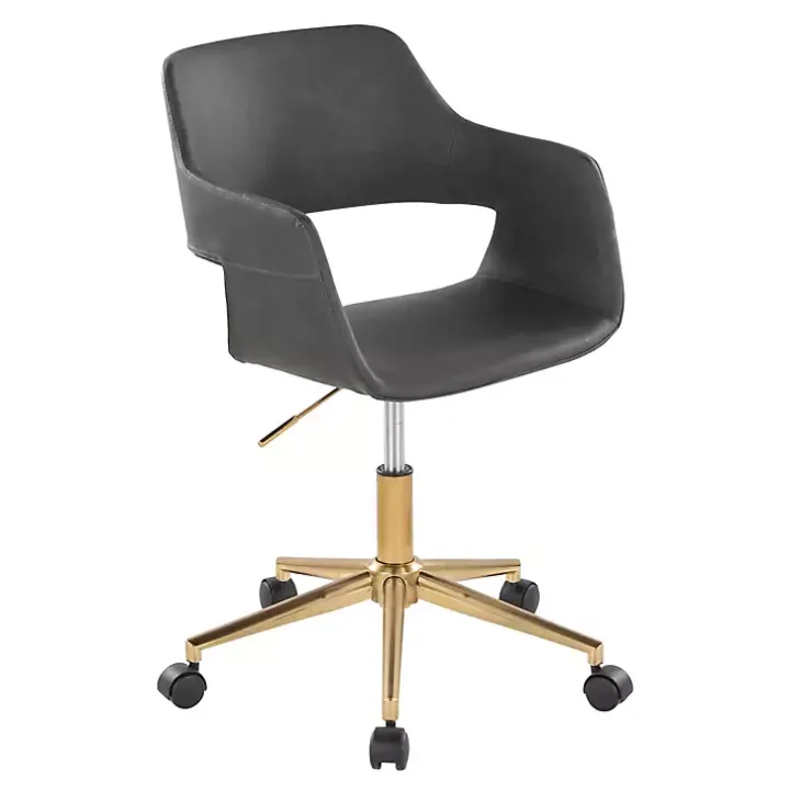 Gray Faux Leather & Gold Marshall Office Chair