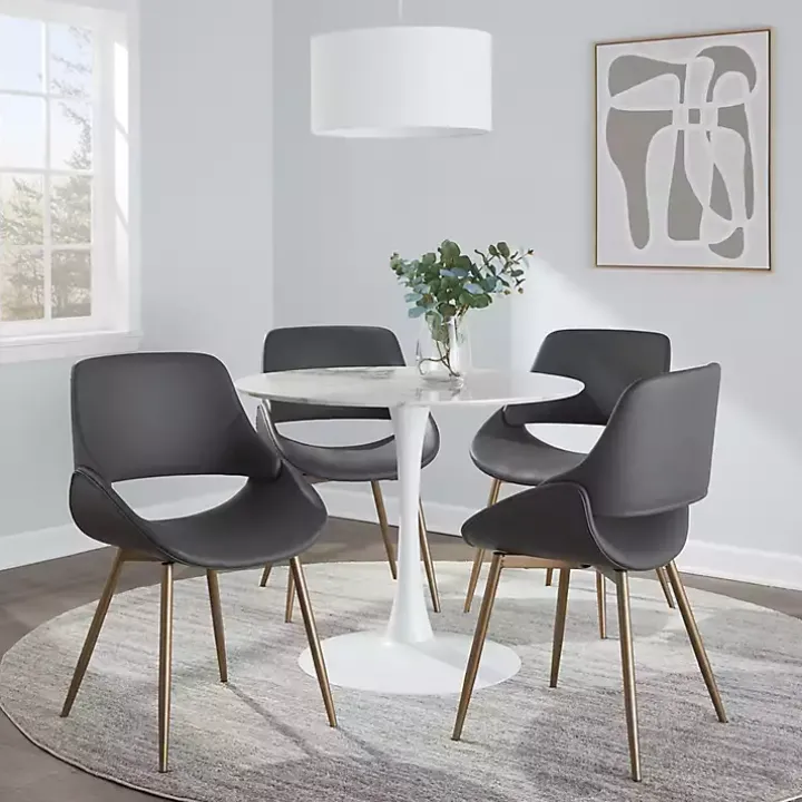 Gray Faux Leather Scooped Accent Chairs, Set of 2