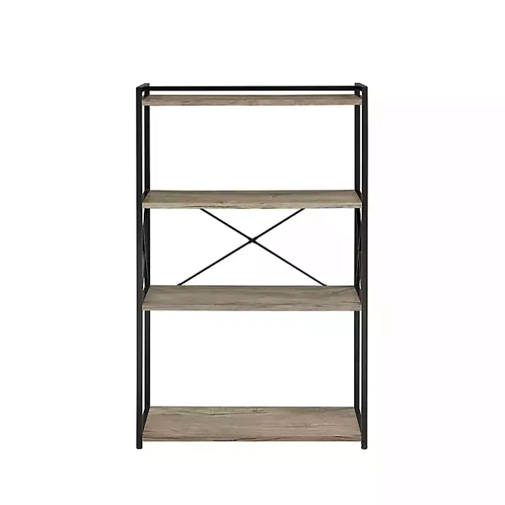 Gray Finish X Frame Open Shelf Bookcase