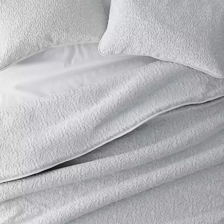 Gray Floral Stitch 3-pc. King Quilt Set