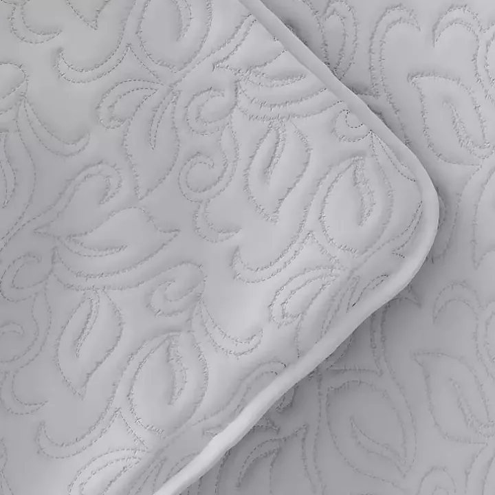 Gray Floral Stitch 3-pc. King Quilt Set