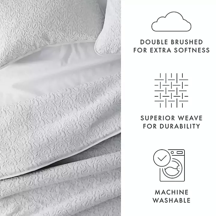 Gray Floral Stitch 3-pc. King Quilt Set