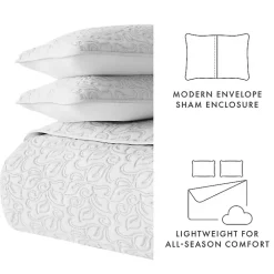Gray Floral Stitch 3-pc. Queen Quilt Set