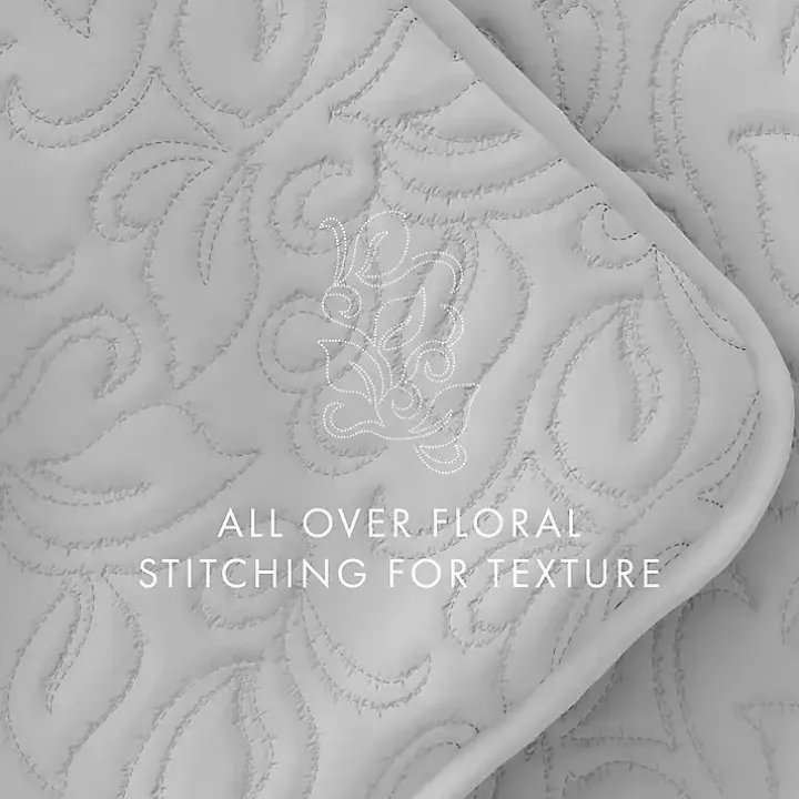 Gray Floral Stitch 3-pc. Queen Quilt Set