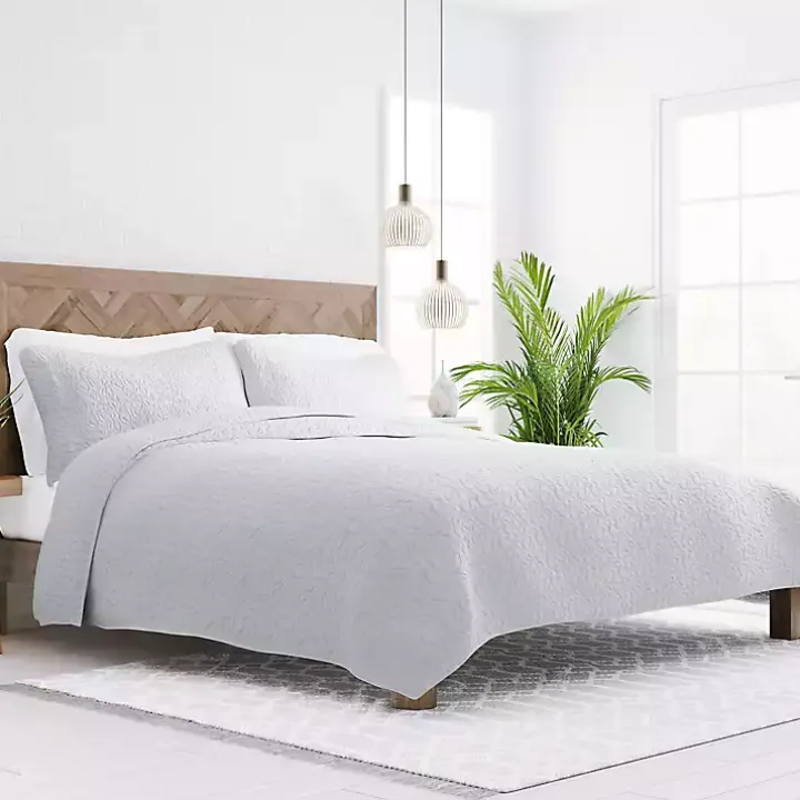 Gray Floral Stitch 2-pc. Twin Quilt Set