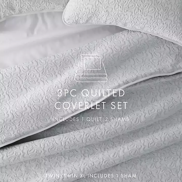 Gray Floral Stitch 2-pc. Twin Quilt Set