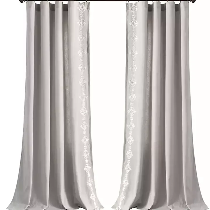 Gray Geometric Border Curtain Panel, 84 in.
