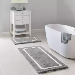 Gray Geometric Pattern Reversible Bath Mat, 34 in.