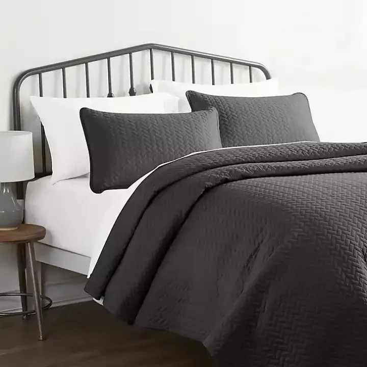 Gray Herring Quilted 3-pc. Twin Coverlet Set