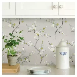 Gray Japanese Blossom Peel & Stick Wallpaper