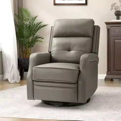 Gray Leather Swivel Rocker Recliner